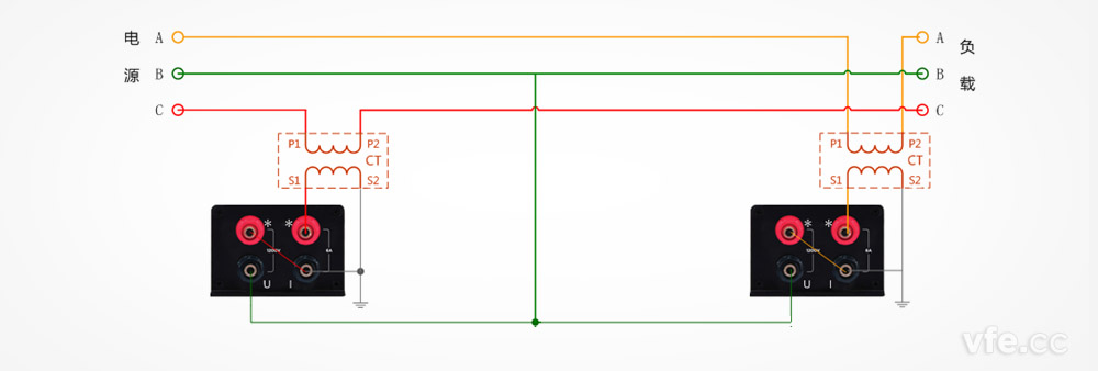 DP800數字功率計電壓直測、電流測互感器接線(xiàn)圖