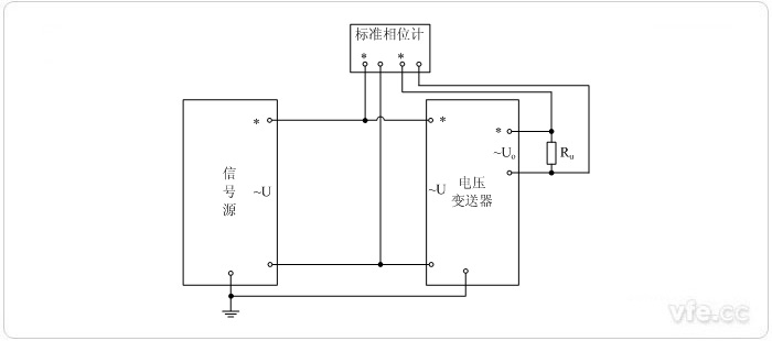 交流電壓輸出型電壓變送器相位誤差校準接線(xiàn)圖 交流電壓輸出型電壓變送器相位誤差校準接線(xiàn)圖